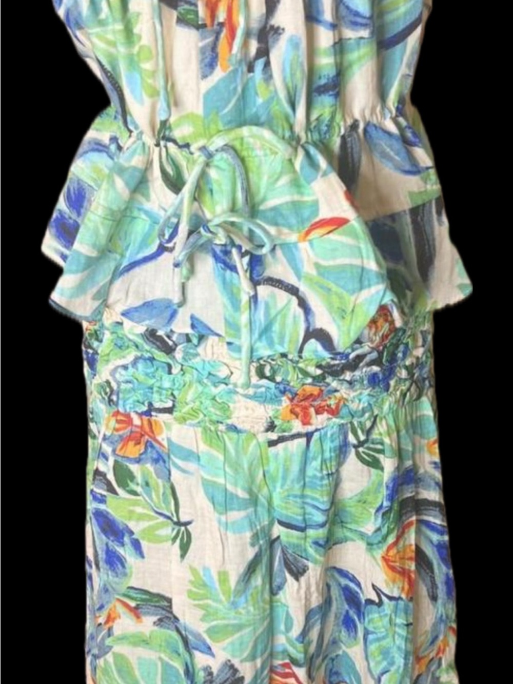 MusterTropical Floral Peplum Cami Top & Smocked MIDI Set Size M Blue & Green New